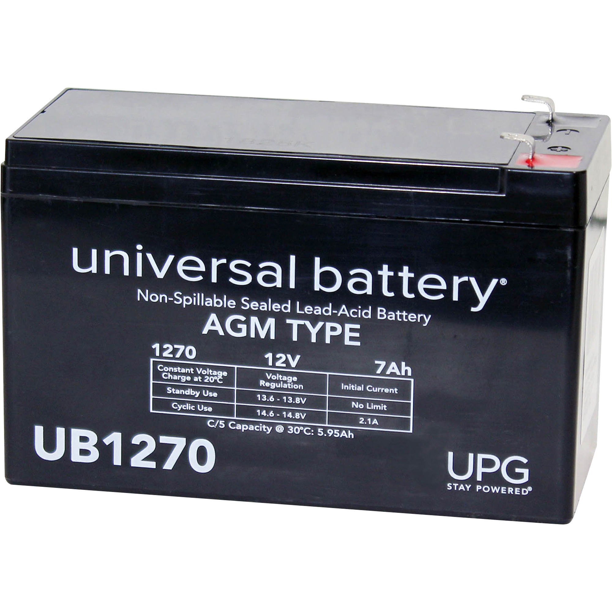 UPG Sealed Lead-Acid Battery, AGM-type, 12V, 7 Ah, Model# UB1270